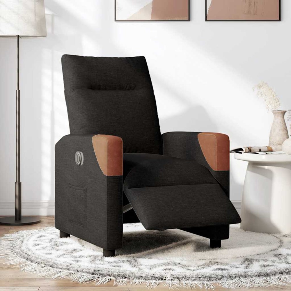 vidaXL Fotoliu rabatabil electric, negru, material textil