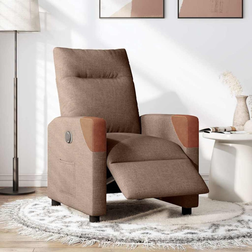 vidaXL Fotoliu rabatabil electric, maro, material textil