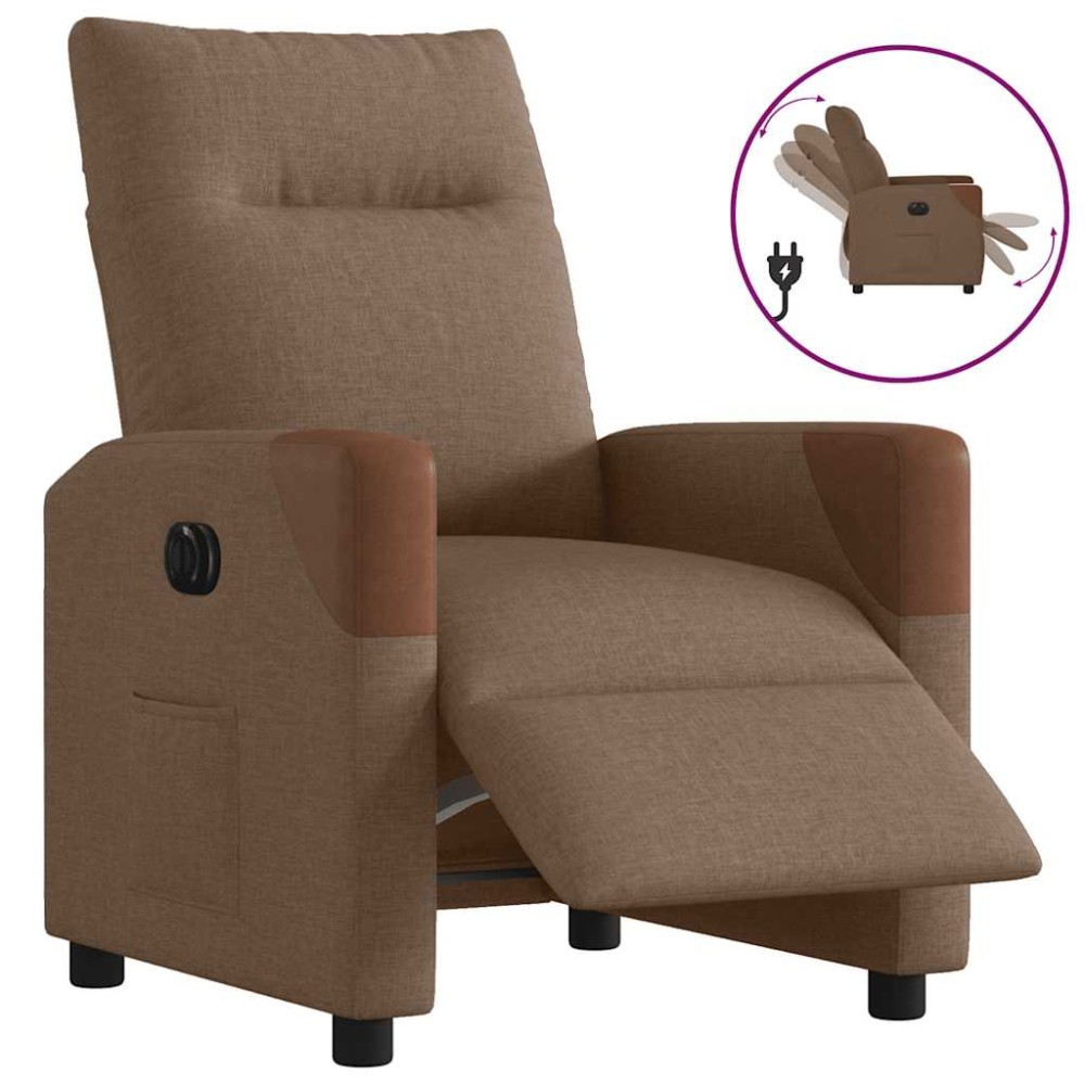 vidaXL Fotoliu rabatabil electric, maro, material textil