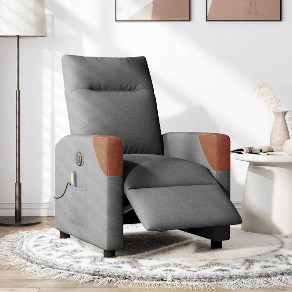 vidaXL Fotoliu electric de masaj rabatabil, gri închis, textil
