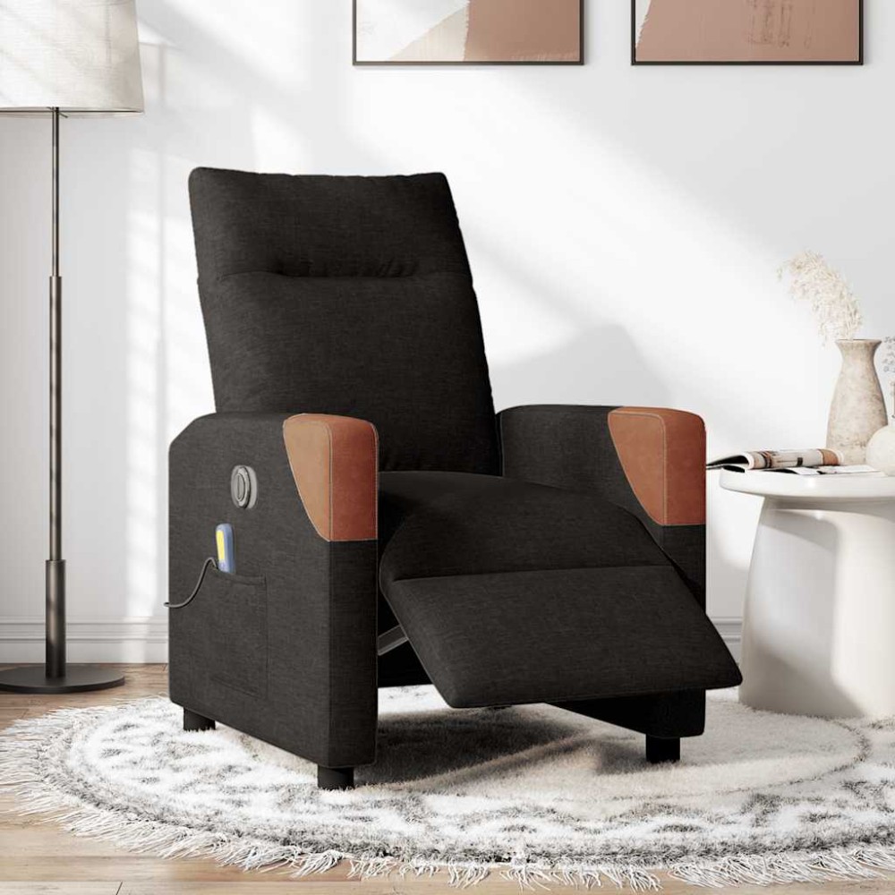 vidaXL Fotoliu electric de masaj rabatabil, negru, textil