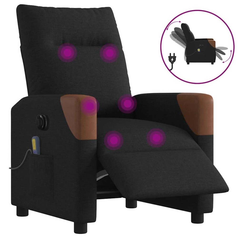 vidaXL Fotoliu electric de masaj rabatabil, negru, textil