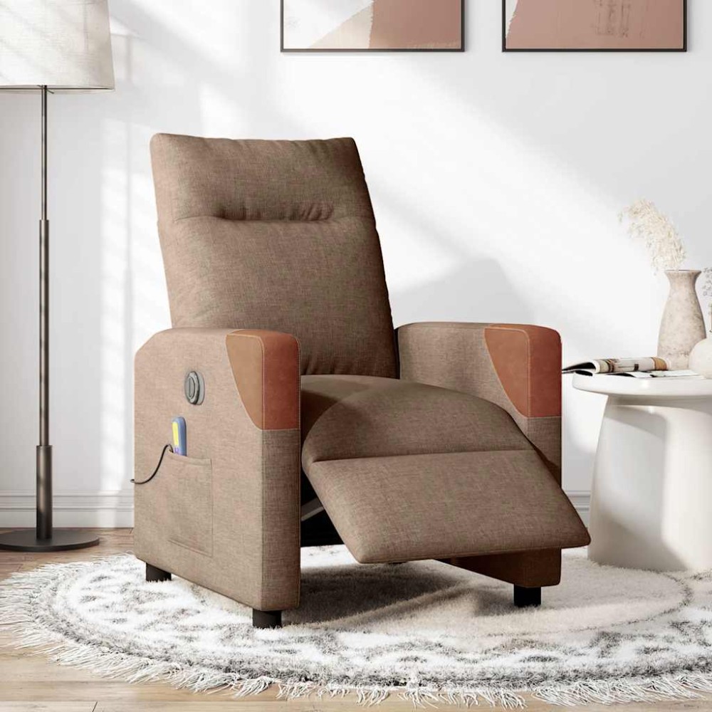 vidaXL Fotoliu electric de masaj rabatabil, maro, textil