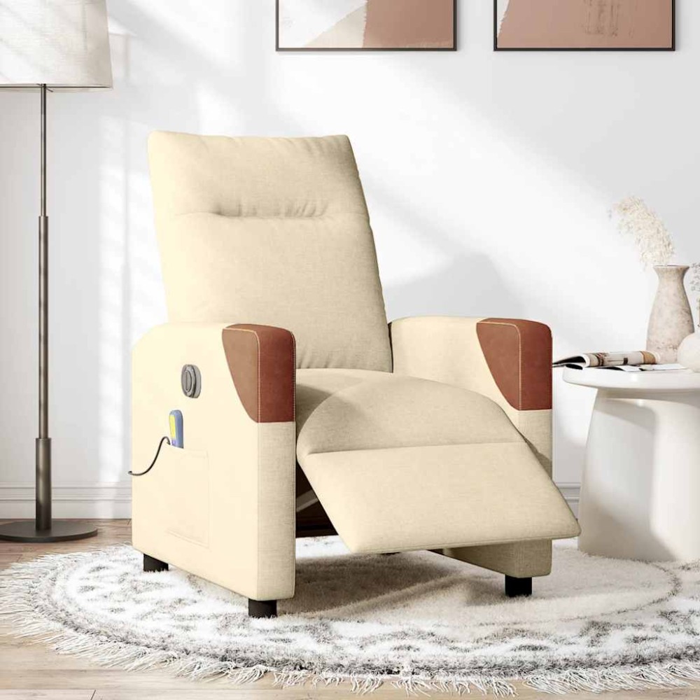 vidaXL Fotoliu electric de masaj rabatabil, crem, textil