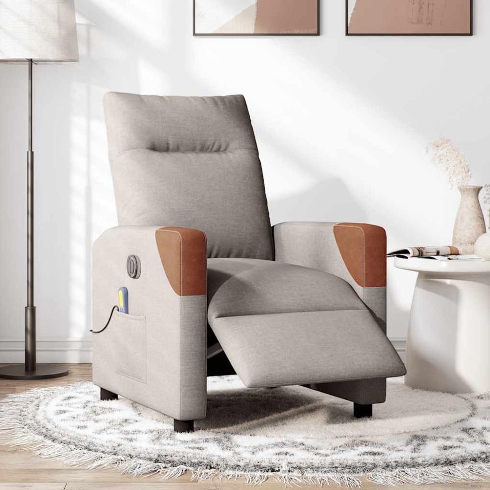 vidaXL Fotoliu electric de masaj rabatabil, gri taupe, textil