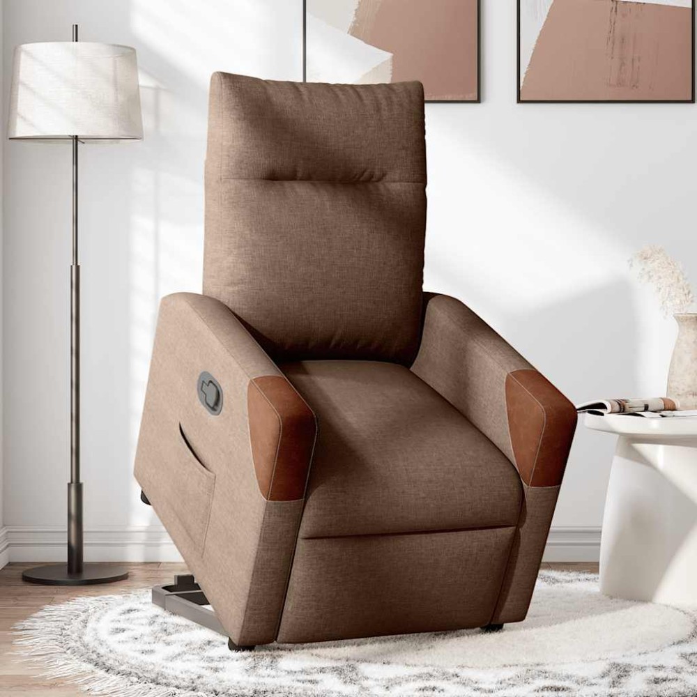 vidaXL Fotoliu rabatabil cu ridicare pe verticală, maro, textil