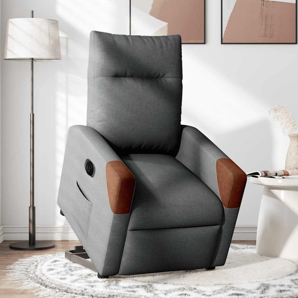 vidaXL Fotoliu electric rabatabil cu ridicare, gri închis, textil