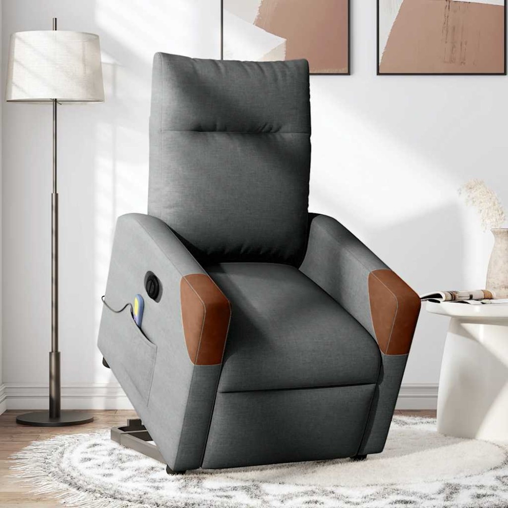 vidaXL Fotoliu electric masaj rabatabil cu ridicare, gri închis textil