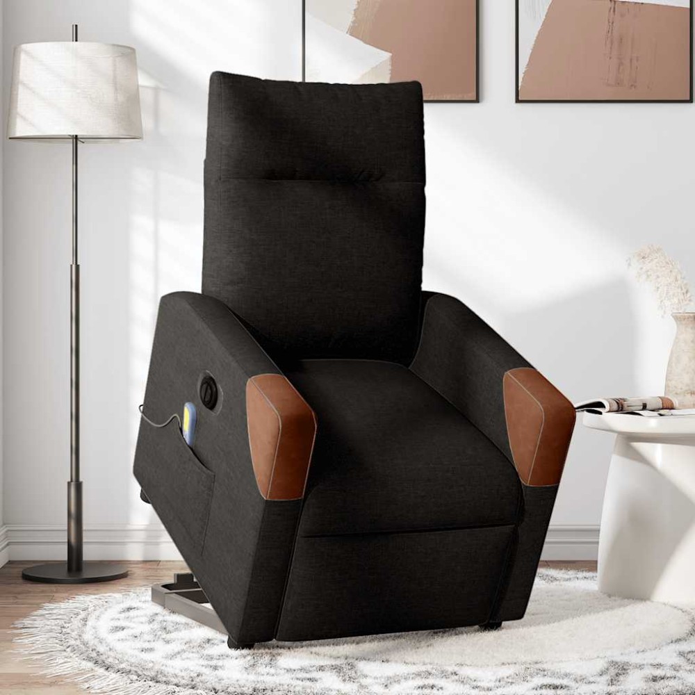 vidaXL Fotoliu electric de masaj rabatabil cu ridicare, negru, textil