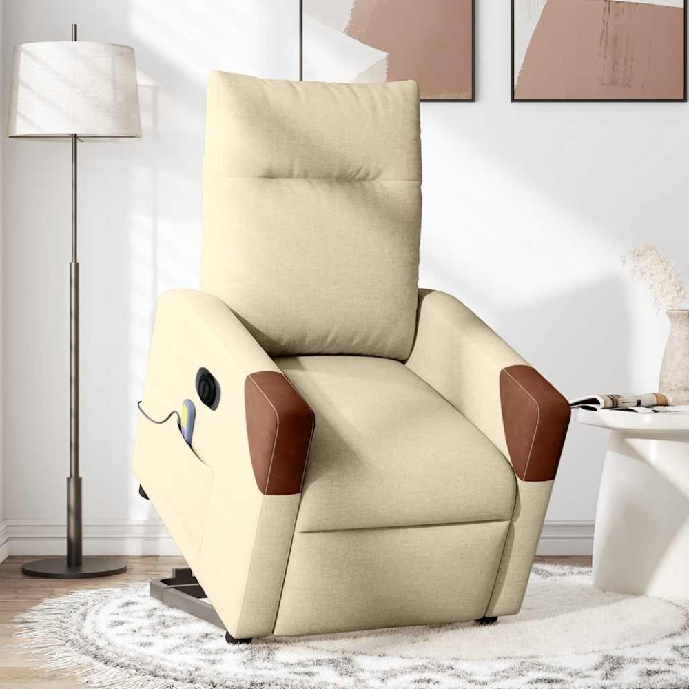 vidaXL Fotoliu electric de masaj rabatabil cu ridicare, crem, textil