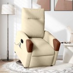 vidaXL Fotoliu electric de masaj rabatabil cu ridicare, crem, textil vidaXL Fotoliu electric de masaj rabatabil cu ridicare, crem, textil