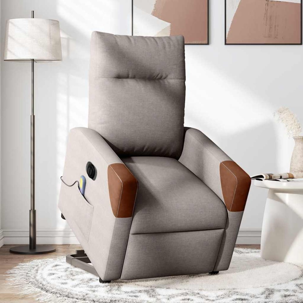vidaXL Fotoliu electric masaj rabatabil cu ridicare, gri taupe, textil