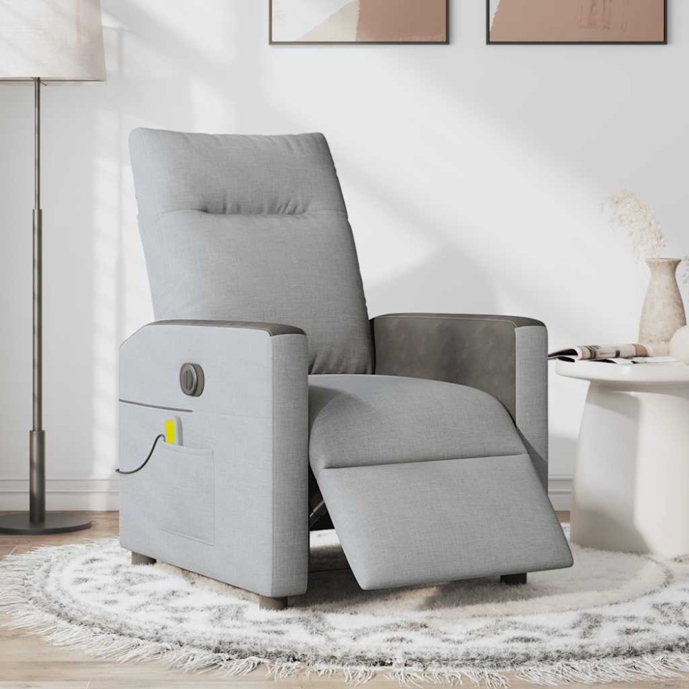 vidaXL Fotoliu electric de masaj rabatabil, gri deschis, microfibră