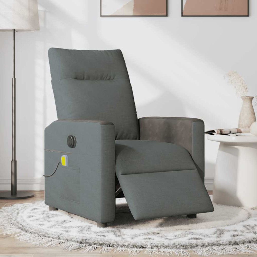 vidaXL Fotoliu electric de masaj rabatabil, gri închis, textil