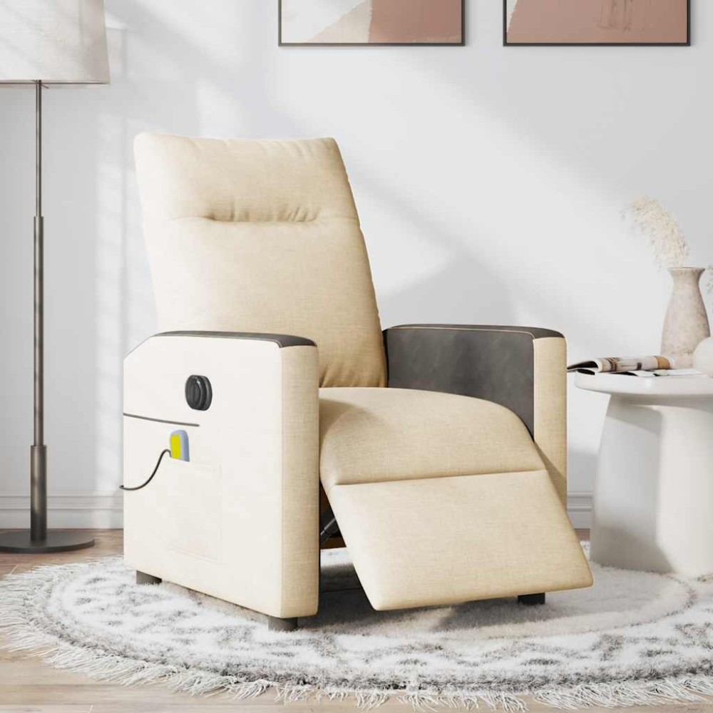 vidaXL Fotoliu electric de masaj rabatabil, crem, textil