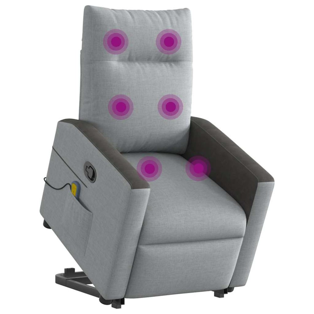 vidaXL Fotoliu de masaj rabatabil cu ridicare, gri deschis, textil
