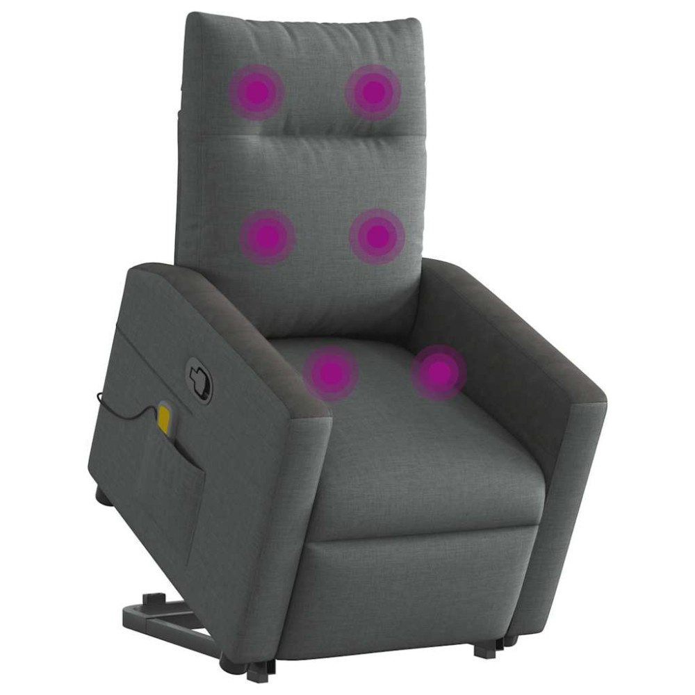 vidaXL Fotoliu de masaj rabatabil cu ridicare, gri închis, textil