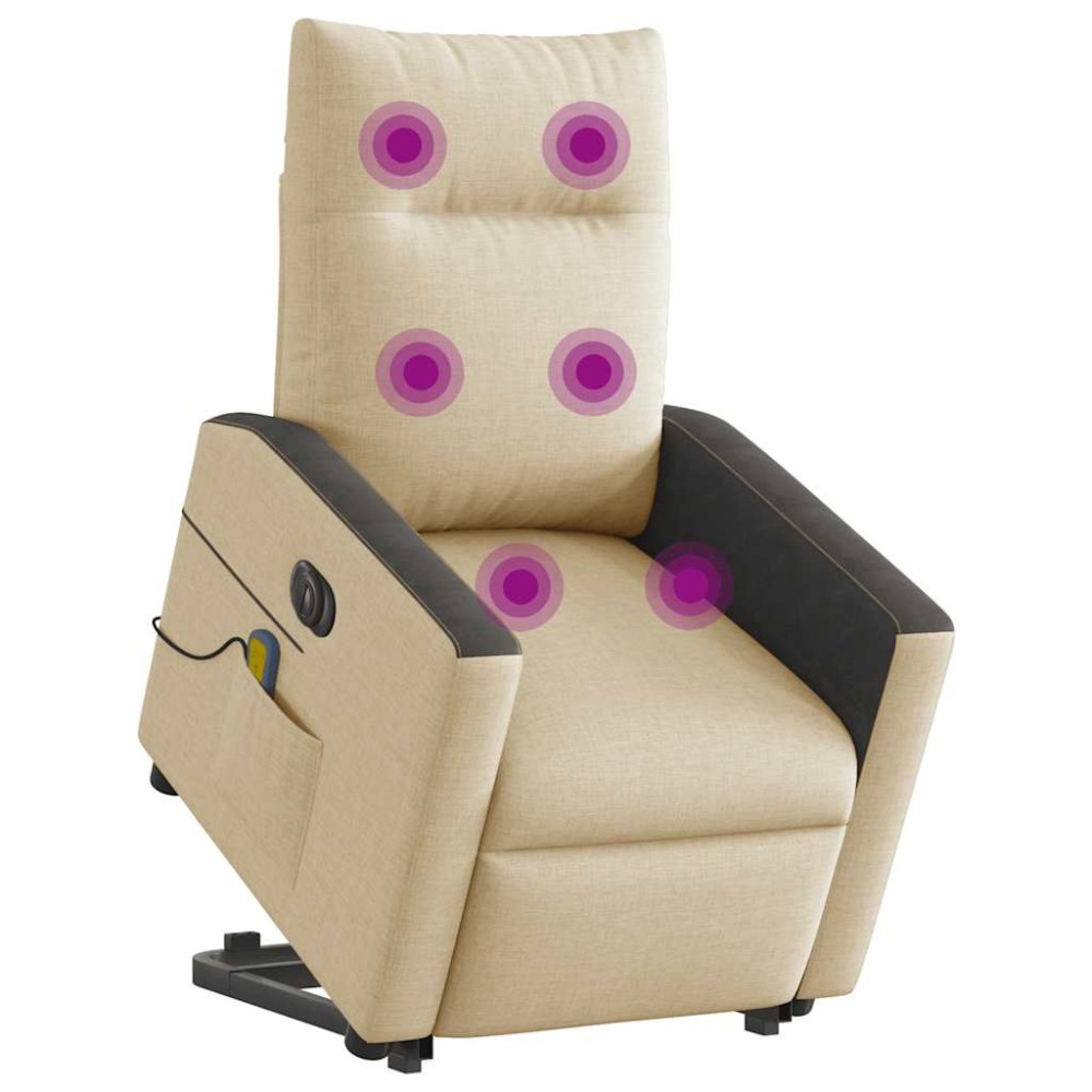 vidaXL Fotoliu electric de masaj rabatabil cu ridicare, crem, textil