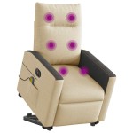 vidaXL Fotoliu electric de masaj rabatabil cu ridicare, crem, textil vidaXL Fotoliu electric de masaj rabatabil cu ridicare, crem, textil