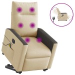 vidaXL Fotoliu electric de masaj rabatabil cu ridicare, crem, textil vidaXL Fotoliu electric de masaj rabatabil cu ridicare, crem, textil