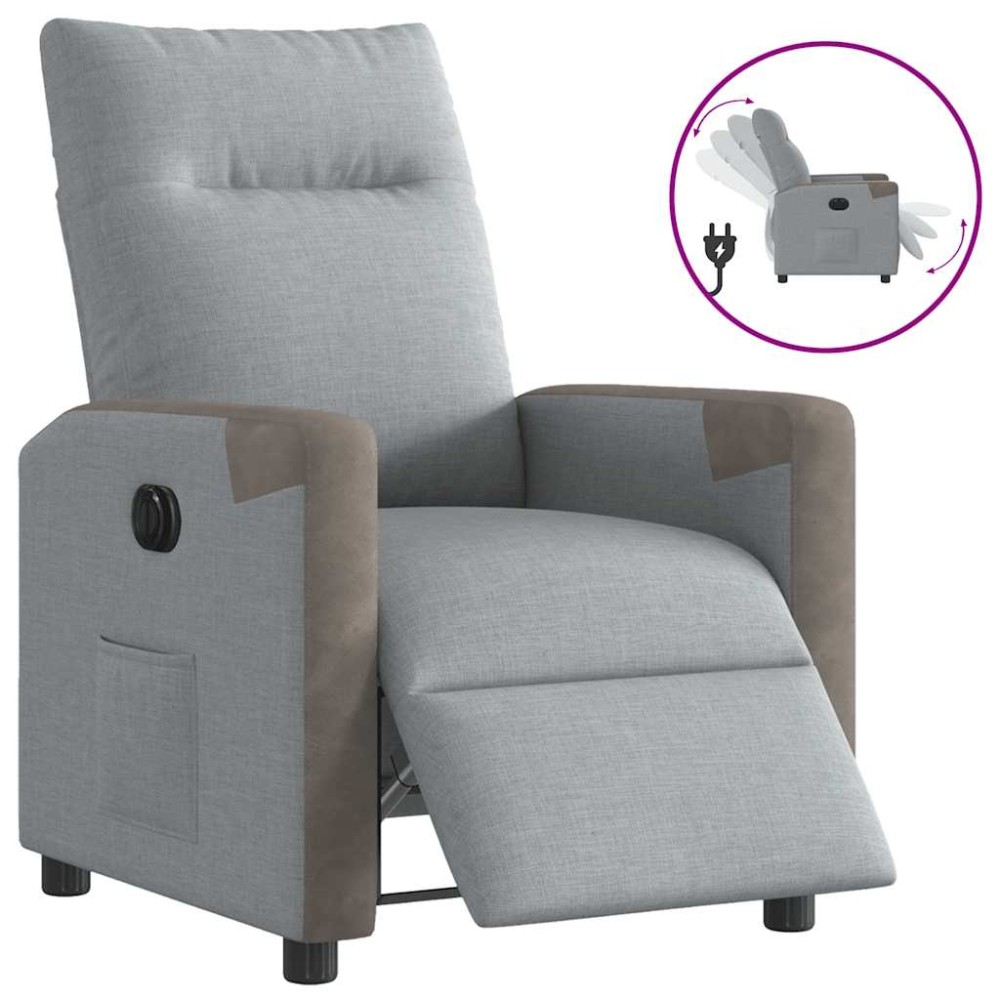 vidaXL Fotoliu rabatabil electric, gri deschis, textil