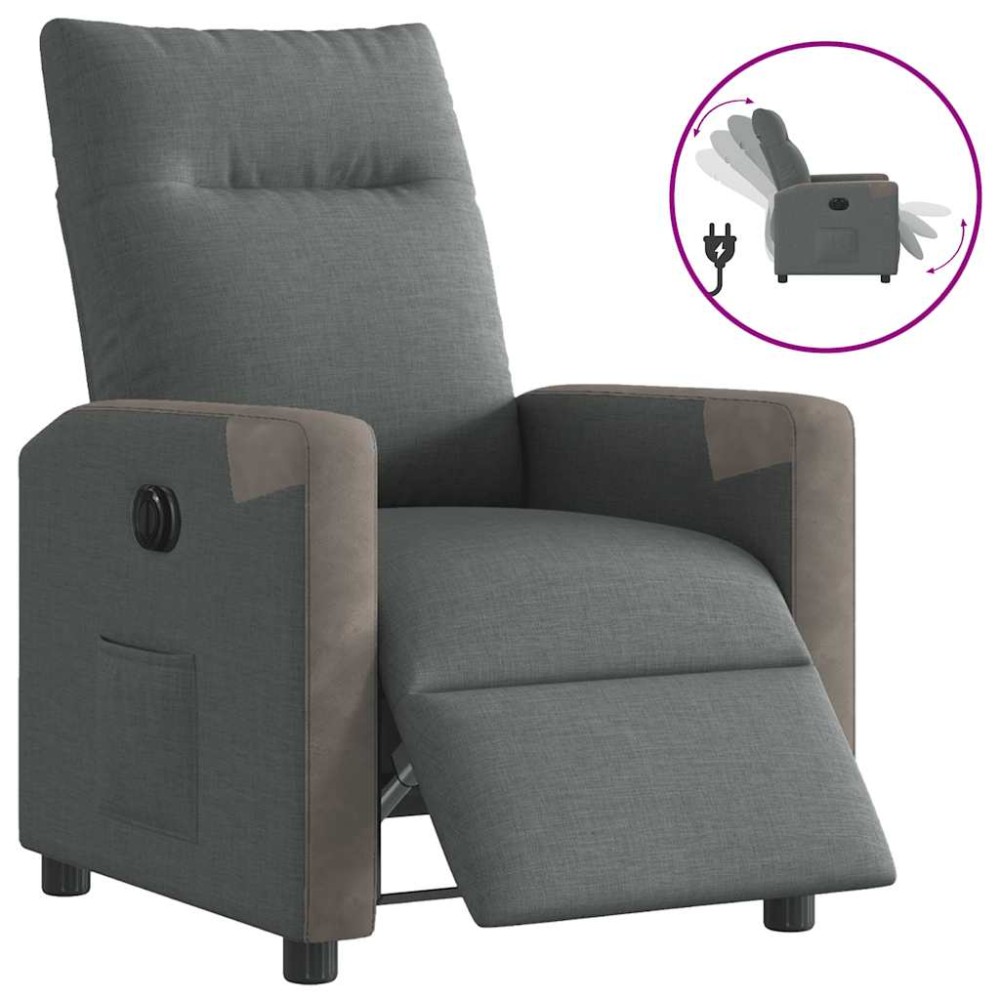 vidaXL Fotoliu rabatabil electric, gri închis, material textil