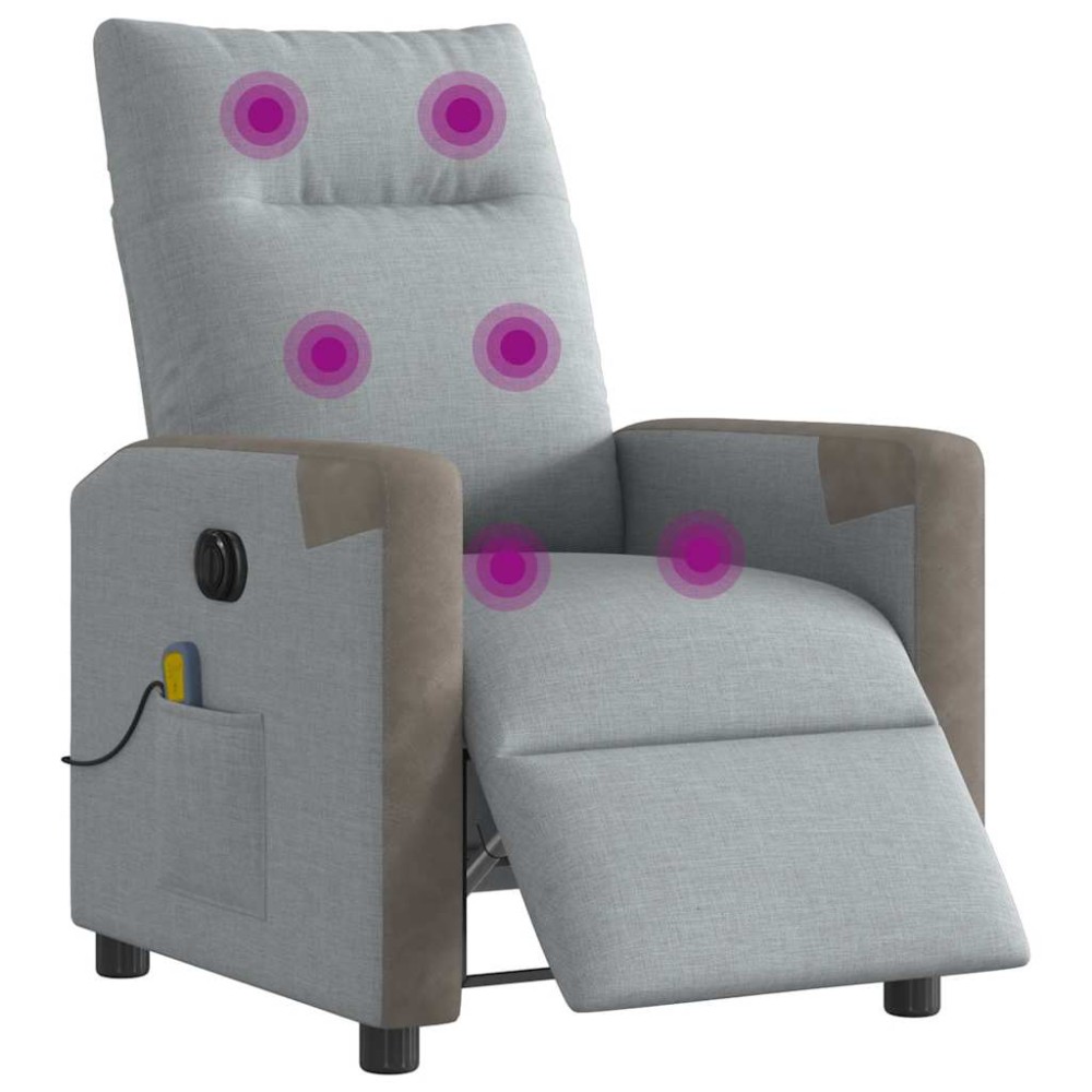 vidaXL Fotoliu electric de masaj rabatabil, gri deschis, microfibră