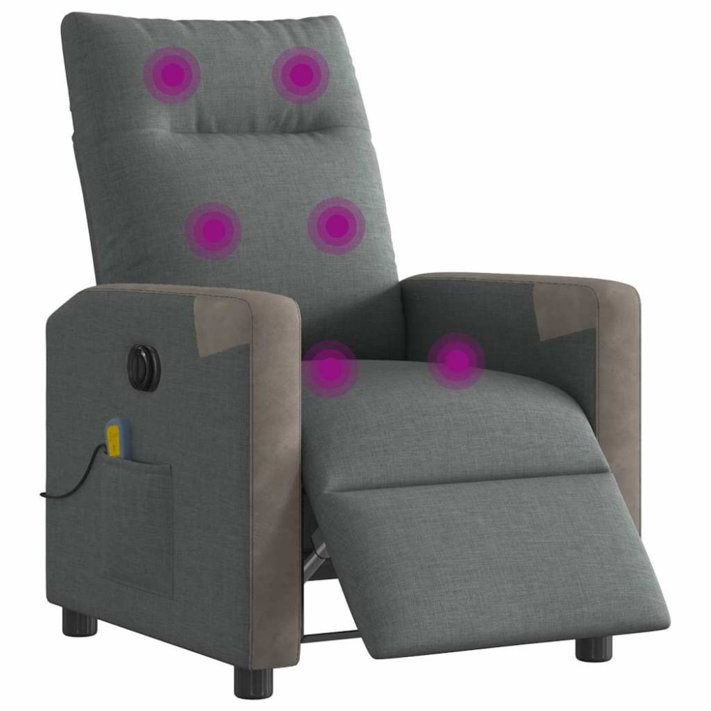 vidaXL Fotoliu electric de masaj rabatabil, gri închis, textil