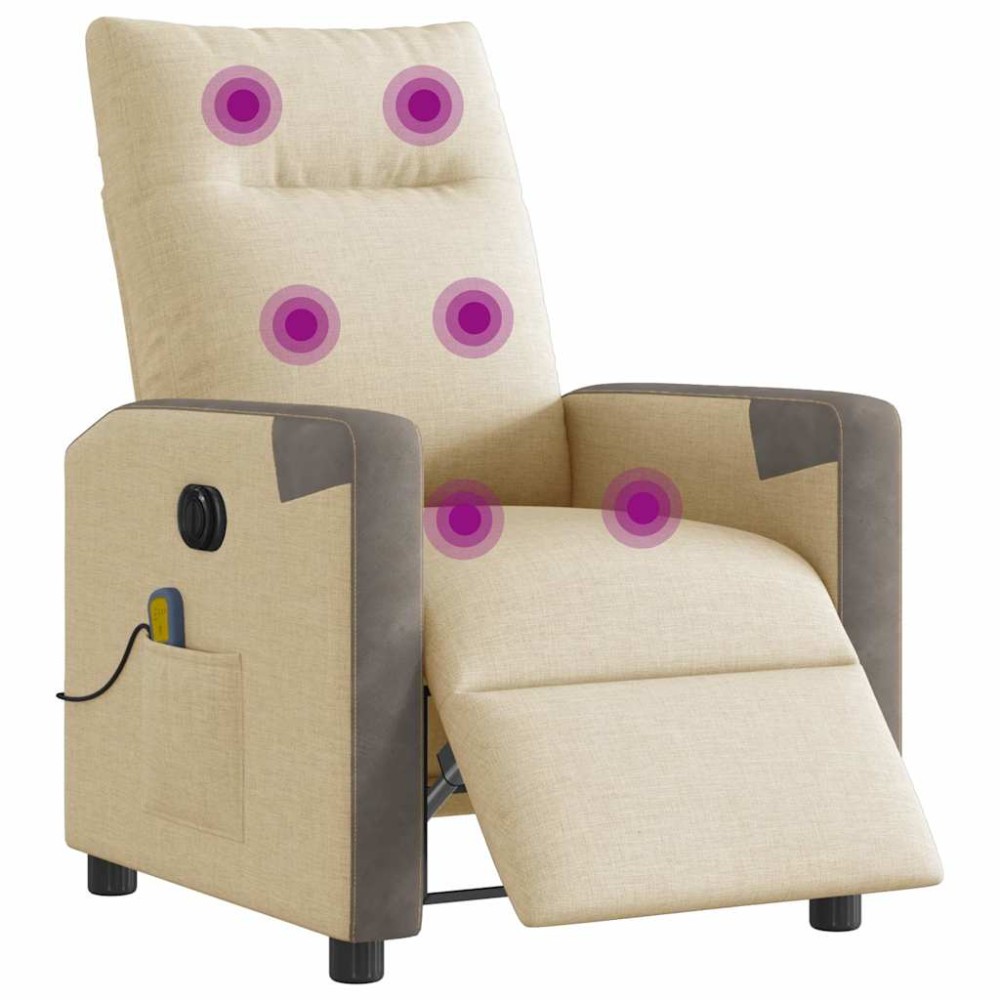 vidaXL Fotoliu electric de masaj rabatabil, crem, textil
