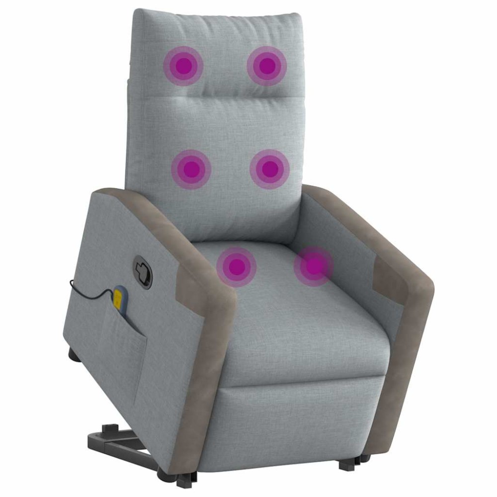 vidaXL Fotoliu de masaj rabatabil cu ridicare, gri deschis, textil