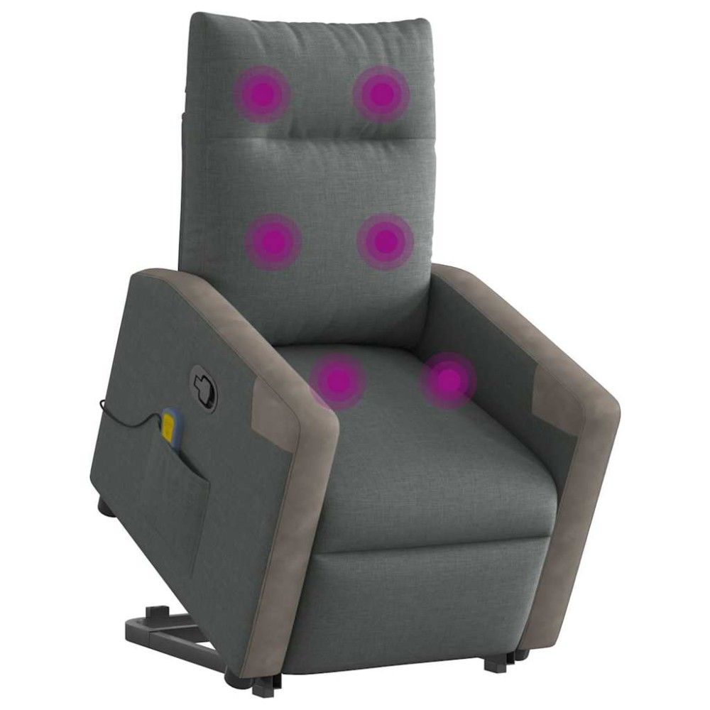 vidaXL Fotoliu de masaj rabatabil cu ridicare, gri închis, textil