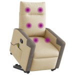 vidaXL Fotoliu masaj rabatabil cu ridicare, crem, material textil