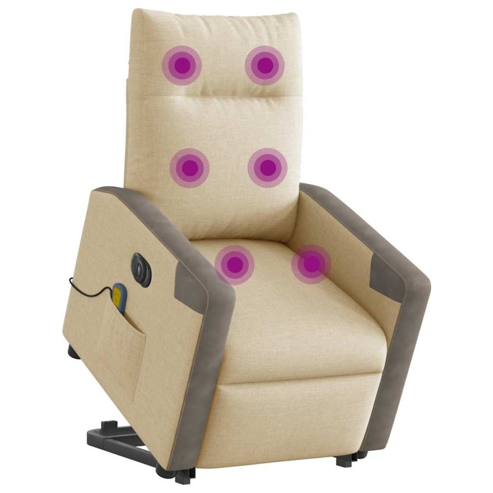 vidaXL Fotoliu electric de masaj rabatabil cu ridicare, crem, textil