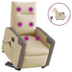 vidaXL Fotoliu electric de masaj rabatabil cu ridicare, crem, textil vidaXL Fotoliu electric de masaj rabatabil cu ridicare, crem, textil