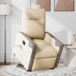 vidaXL Fotoliu electric de masaj rabatabil cu ridicare, crem, textil vidaXL Fotoliu electric de masaj rabatabil cu ridicare, crem, textil