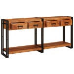 vidaXL Masă Consolă 2 2 pcs Maro 160 x 33 x 75 cm Lemn de Acacia masiv vidaXL Masă Consolă 2 2 pcs Maro 160 x 33 x 75 cm Lemn de Acacia masiv