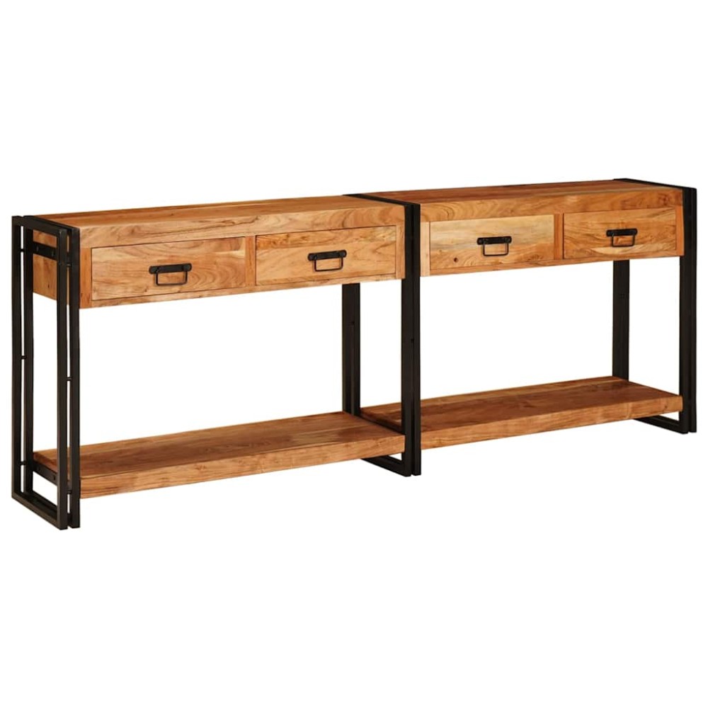 vidaXL Mese consolă 2 pcs Maro 200 x 33 x 75 cm Lemn masiv de acacia