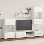 vidaXL Unități TV de 5 piese cu iluminare LED lemn prelucrat alb mat