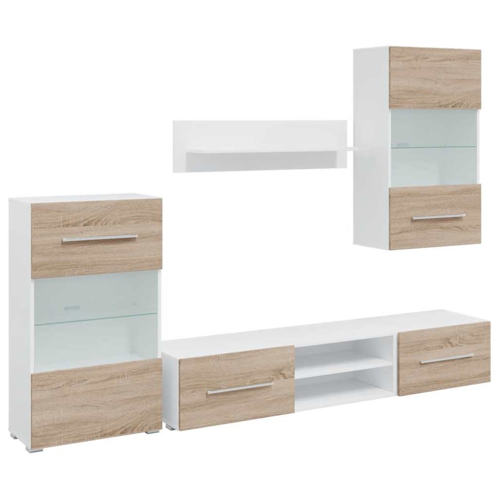 vidaXL Unități TV 5 piese cu iluminare LED lemn de lemn stejar Sonoma