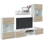 vidaXL Unități TV 5 piese cu iluminare LED lemn de lemn stejar Sonoma vidaXL Unități TV 5 piese cu iluminare LED lemn de lemn stejar Sonoma