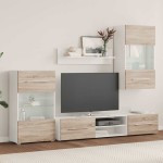 vidaXL Unități TV 5 piese cu iluminare LED lemn de lemn stejar Sonoma vidaXL Unități TV 5 piese cu iluminare LED lemn de lemn stejar Sonoma