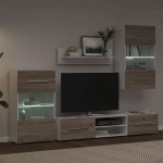 vidaXL Unități TV 5 piese cu iluminare LED lemn de lemn stejar Sonoma vidaXL Unități TV 5 piese cu iluminare LED lemn de lemn stejar Sonoma