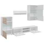vidaXL Unități TV 5 piese cu iluminare LED lemn de lemn stejar Sonoma vidaXL Unități TV 5 piese cu iluminare LED lemn de lemn stejar Sonoma