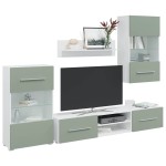 vidaXL Unități TV 5 piese cu iluminare LED Lemn prelucrat verde măslin vidaXL Unități TV 5 piese cu iluminare LED Lemn prelucrat verde măslin