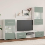 vidaXL Unități TV 5 piese cu iluminare LED Lemn prelucrat verde măslin vidaXL Unități TV 5 piese cu iluminare LED Lemn prelucrat verde măslin