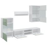 vidaXL Unități TV 5 piese cu iluminare LED Lemn prelucrat verde măslin vidaXL Unități TV 5 piese cu iluminare LED Lemn prelucrat verde măslin