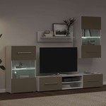 vidaXL Unități TV 5 piese iluminare cu LED Lemn prelucrat gri piatră