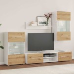 vidaXL Unități TV de 5 piese cu iluminare LED Artisan Stejar lemn vidaXL Unități TV de 5 piese cu iluminare LED Artisan Stejar lemn