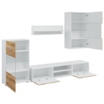 vidaXL Unități TV de 5 piese cu iluminare LED Artisan Stejar lemn vidaXL Unități TV de 5 piese cu iluminare LED Artisan Stejar lemn