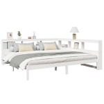 vidaXL Pat cu bibliotecă fără saltea, alb, 200x200 cm, lemn masiv pin vidaXL Pat cu bibliotecă fără saltea, alb, 200x200 cm, lemn masiv pin